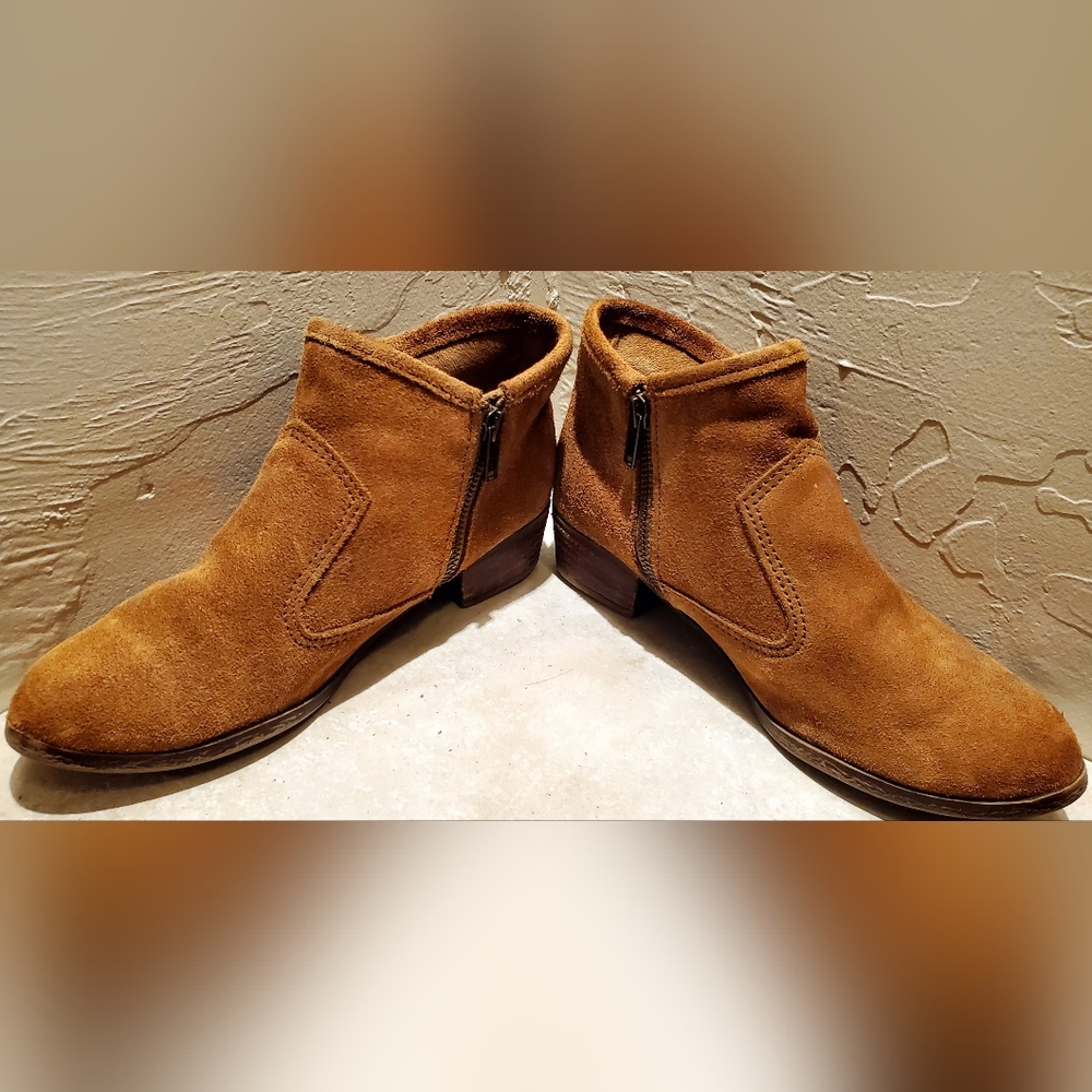 Women's Size 8 Minnetonka 1523 Brown Suede Fringed Side Zip Heeled Ankle Boots - Picture 10 of 11